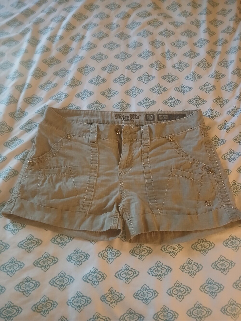 Miss Me Beige/Tan Rolled-Hem Utility Shorts